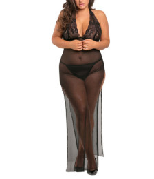 Nuisette longue grande taille fendue transparente 